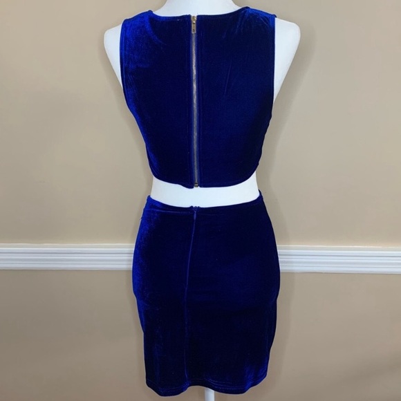 Tobi Crushed Velvet Bodycon Royal Blue Cutout Mini Dress, Small - Picture 5 of 8